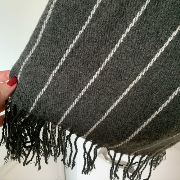 Charcoal Grey Striped Scarf | fringe - Picture 3 of 3